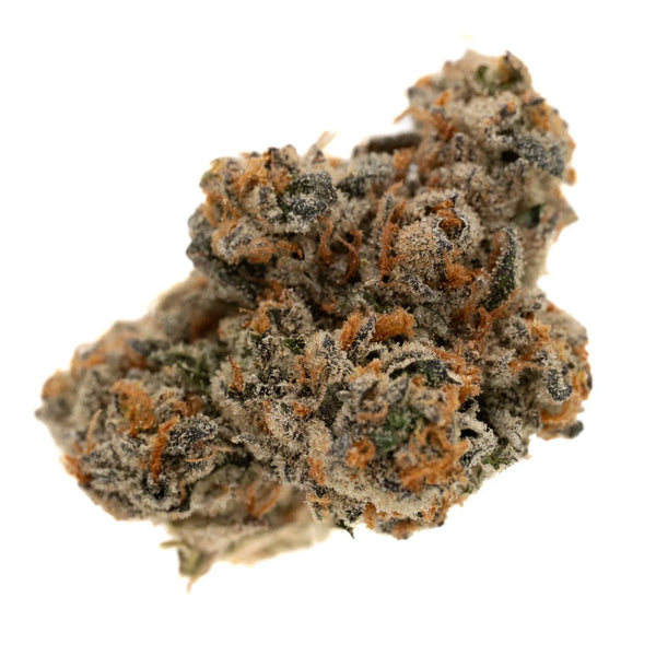 Dense Cadillac Rainbow THCA flower with orange hairs and frosty trichomes, hemp flower